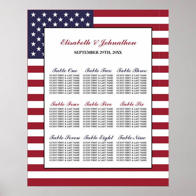 American Flag Wedding Seating Chart (Front)