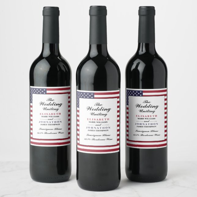 American Flag Wedding Wine Label (Bottles)