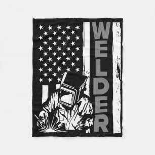 American Flag Welder Funny Usa 4th Of July Welding Fleece Blanket