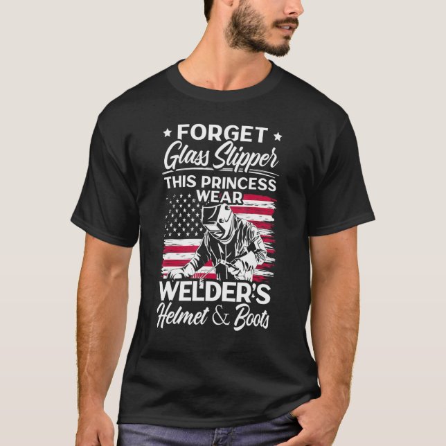 American Flag Welder Helmet Patriotic T-Shirt (Front)