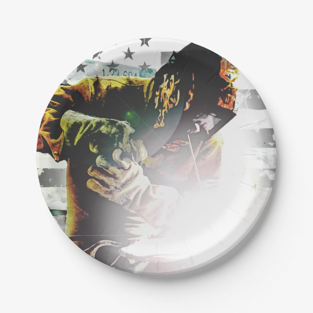 American Flag Welder Paper Plate (Front)