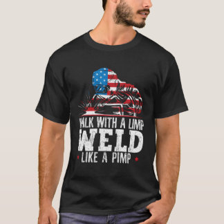 American Flag Welder Welding Distressed T-Shirt