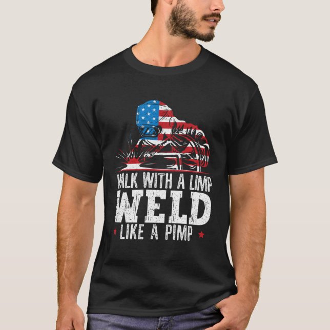 American Flag Welder Welding Distressed T-Shirt (Front)