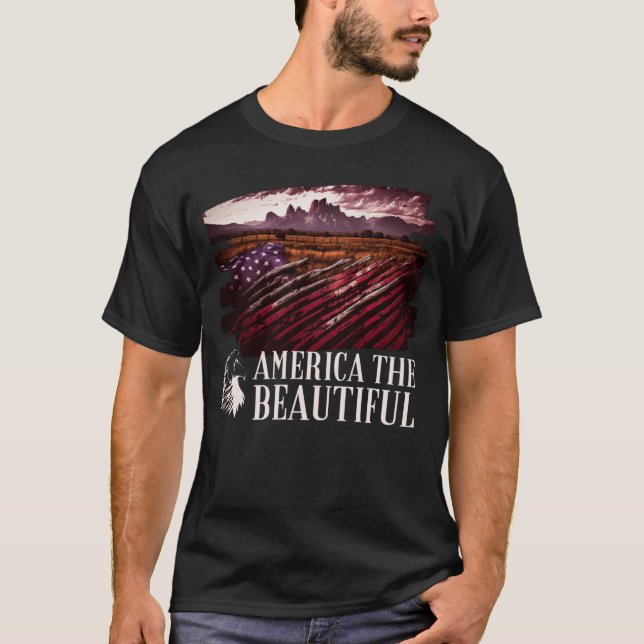 American Flag Western Patriotic Montana Beautiful  T-Shirt (Front)