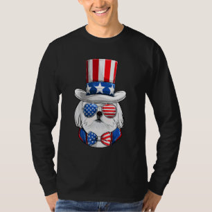 American Flag White Maltese Fourth Of July Dog T-Shirt