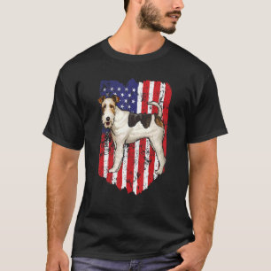 American Flag Wire Fox Terrier 4th Of July Usa T-Shirt