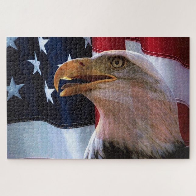 American flag with a Bald Eagle Jigsaw Puzzle (Horizontal)