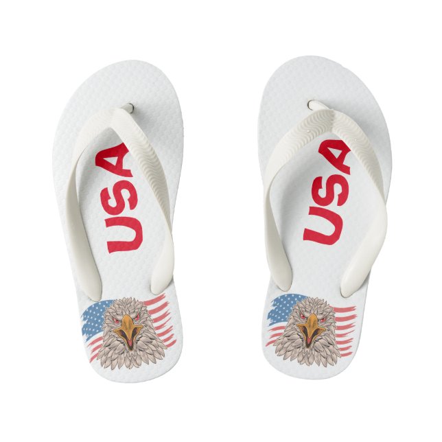 American Flag with An Eagle  Flip Flops (Footbed)