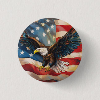 American Flag with Bald Eagle 3 Cm Round Badge