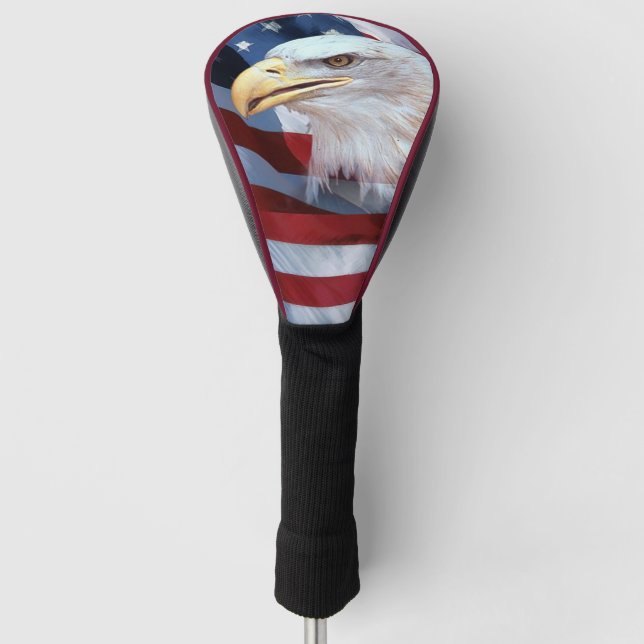 American Flag with Bald Eagle Golf Head Cover (Front)
