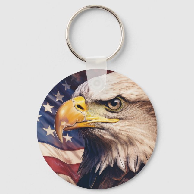 American Flag with Bald Eagle Head Key Ring (Front)