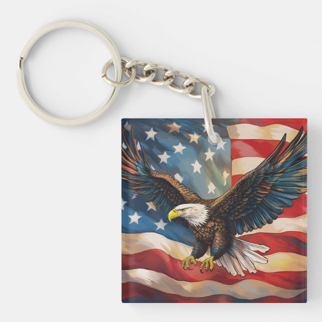 American Flag with Bald Eagle Key Ring (Front)