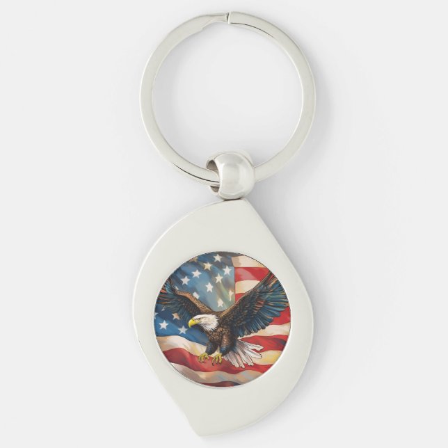 American Flag with Bald Eagle Key Ring (Front)