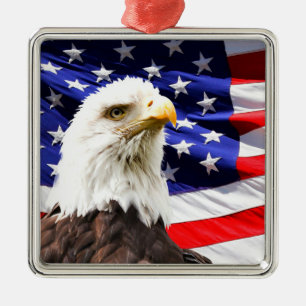 American Flag with Bald Eagle Metal Tree Decoration