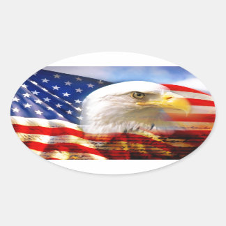 American Flag with Bald Eagle Oval Sticker