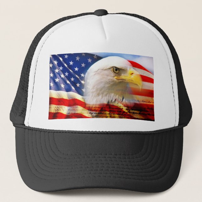 American Flag with Bald Eagle Trucker Hat (Front)