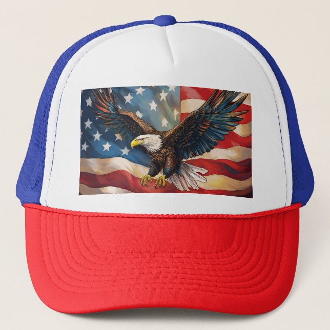 American Flag with Bald Eagle Trucker Hat (Front)