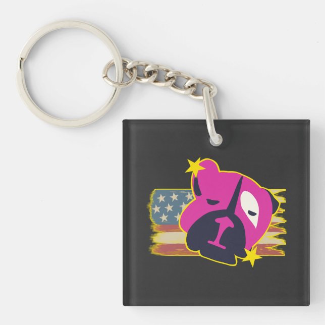 American Flag with Bulldog  Key Ring (Front)
