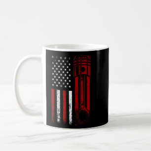 American Flag With Car Engine Piston Graphic Desi Coffee Mug