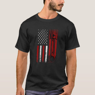 American Flag With Car Engine Piston Graphic Desi T-Shirt