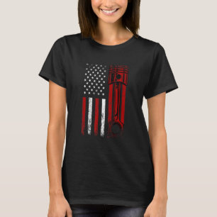American Flag With Car Engine Piston  Graphic Desi T-Shirt