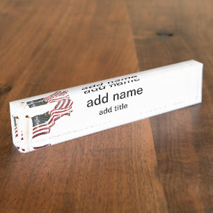 American Flag with Crosses Nameplate