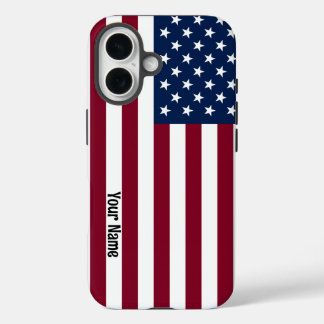 American Flag with Custom Text iPhone 16 Case