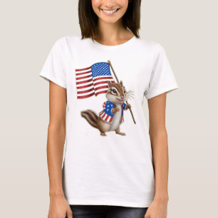 American Flag with Cute Cartoon Chipmunk T-Shirt