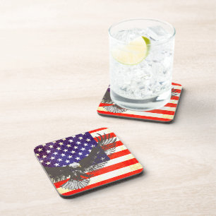 American flag with Eagle set 6 patriotic coasters