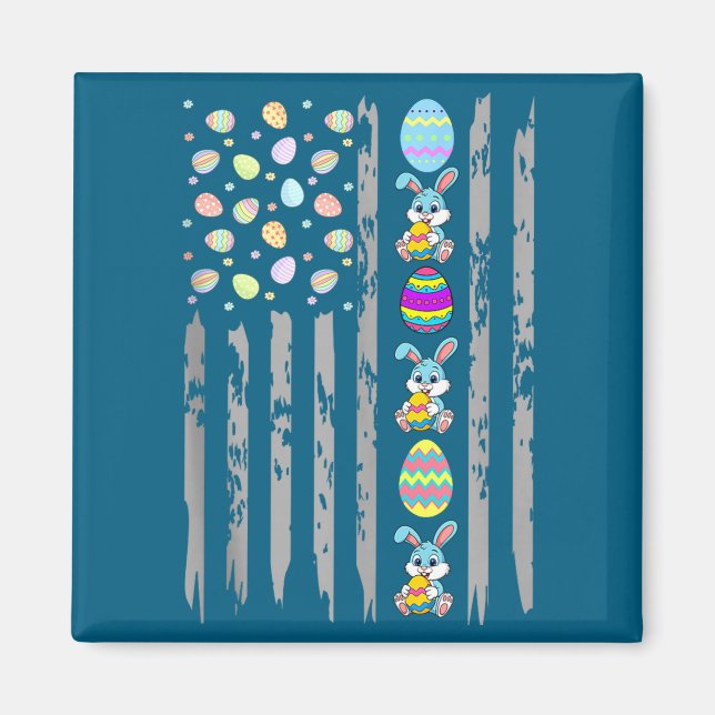 American flag with easter eggs &amp; bunny for magnet (Front)