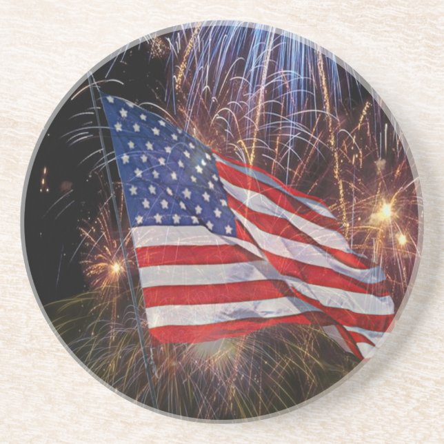 American Flag With Fireworks Background Design Coaster (Front)