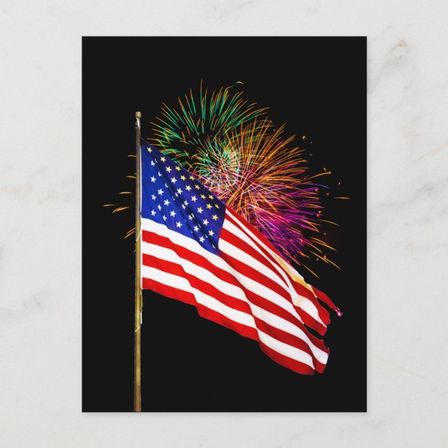 American flag with Fireworks Postcard (Front)