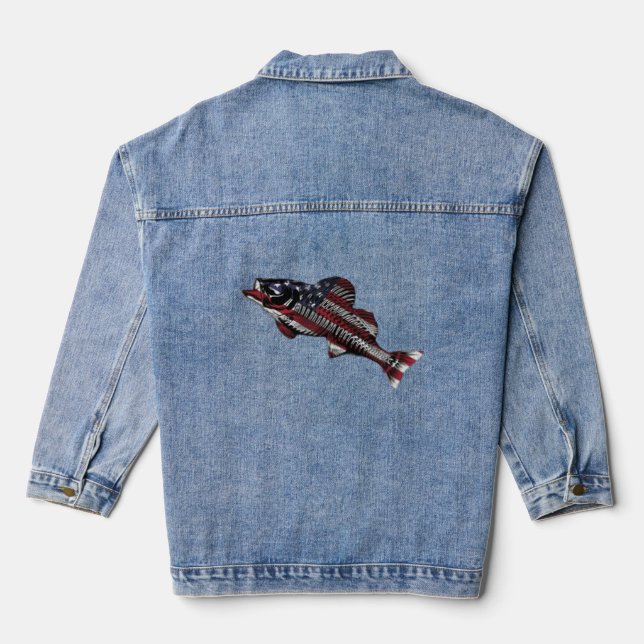 American flag with fishing 🎣 denim jacket (Back)