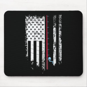 American Flag With Fishing Rod - Patriotic Fisher Mouse Mat