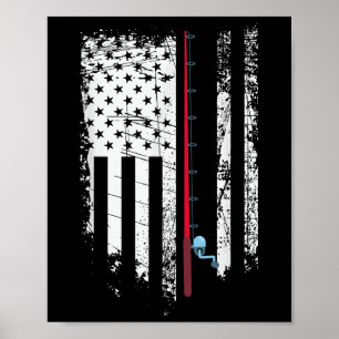 American Flag With Fishing Rod - Patriotic Fisher  Poster