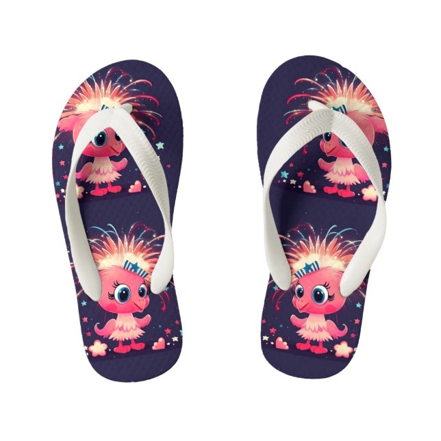 American Flag with Flamingo Cartoon69218 Kid's Flip Flops (Footbed)
