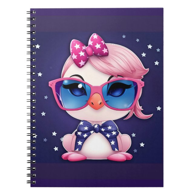 American Flag with Flamingo Cartoon-14484 Notebook (Front)