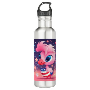 American Flag with Flamingo Cartoon-69216 710 Ml Water Bottle