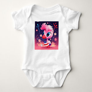American Flag with Flamingo Cartoon-69216 Baby Bodysuit