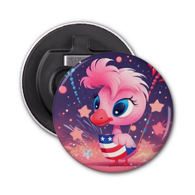 American Flag with Flamingo Cartoon-69216 Bottle Opener (Front)