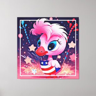 American Flag with Flamingo Cartoon-69216 Canvas Print