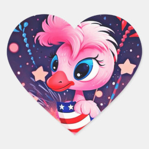 American Flag with Flamingo Cartoon-69216 Heart Sticker