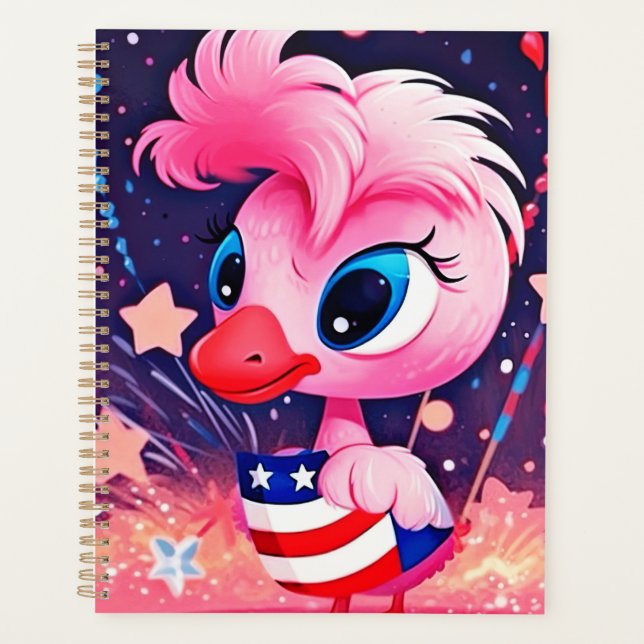 American Flag with Flamingo Cartoon-69216 Planner (Front)