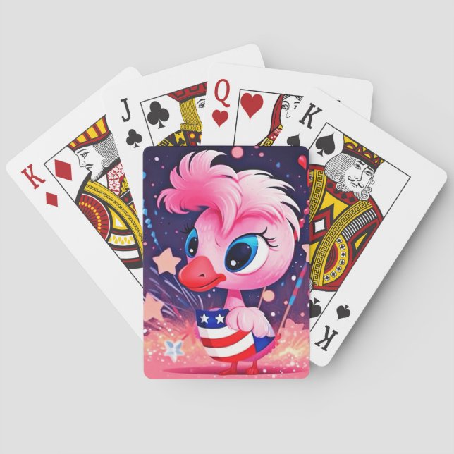 American Flag with Flamingo Cartoon-69216 Playing Cards (Back)