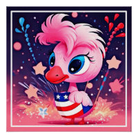 American Flag with Flamingo Cartoon-69216