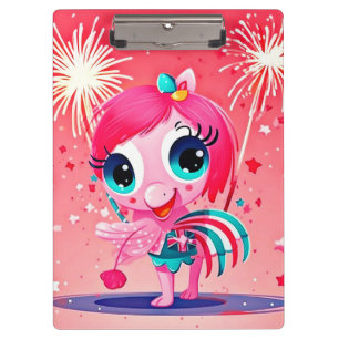 American Flag with Flamingo Cartoon-69217 Clipboard
