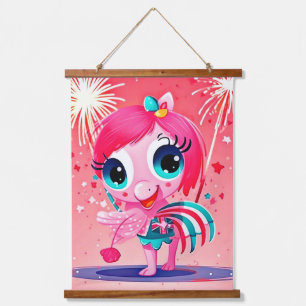 American Flag with Flamingo Cartoon-69217 Hanging Tapestry