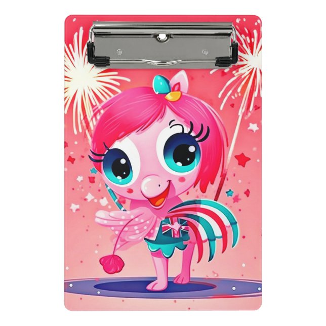 American Flag with Flamingo Cartoon-69217 Mini Clipboard (Front)
