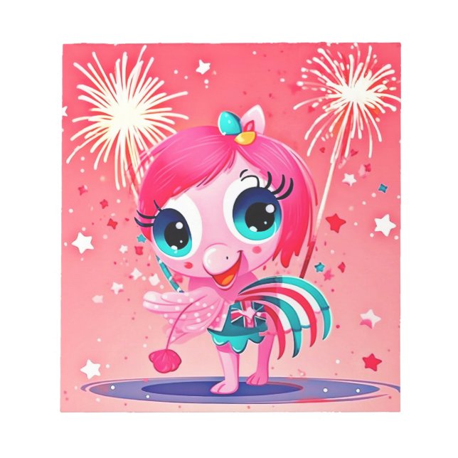 American Flag with Flamingo Cartoon-69217 Notepad (Front)