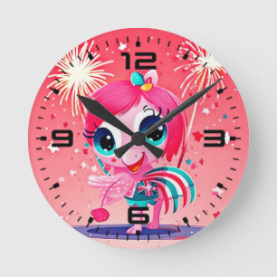 American Flag with Flamingo Cartoon-69217 Round Clock